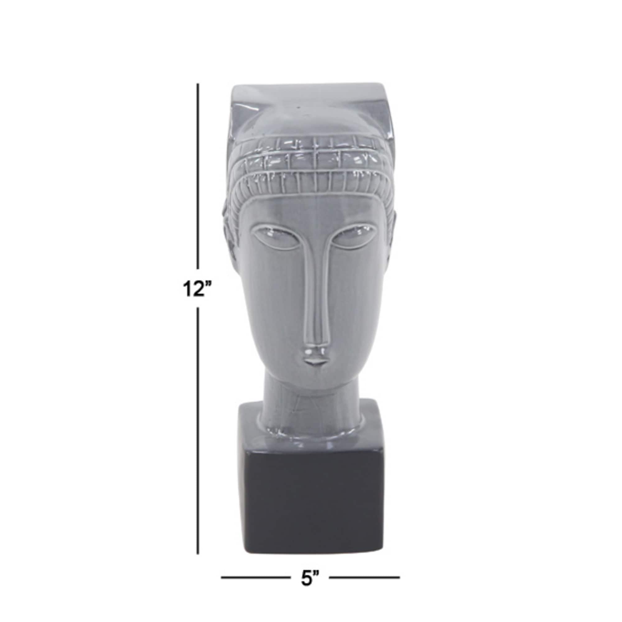 12" Gray Stoneware Woman Head Sculpture
